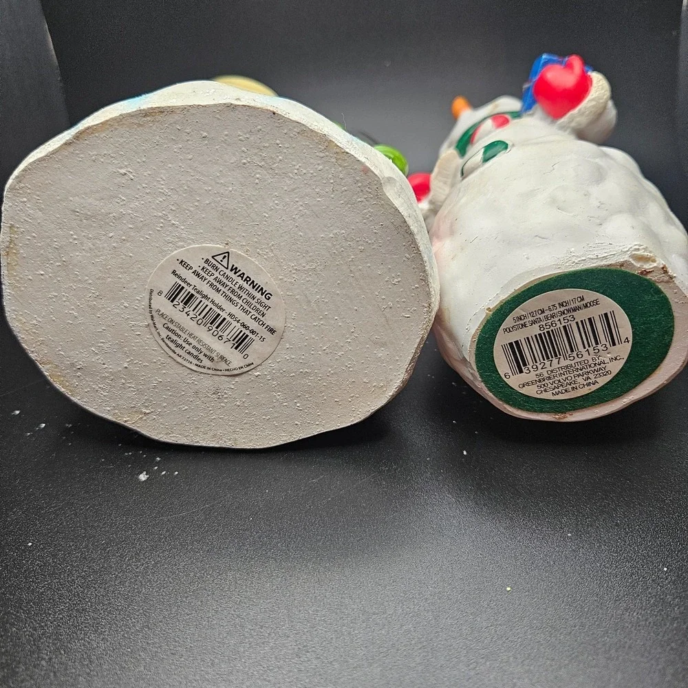 Christmas Snowman Figurine & Reindeer‎ Tealight Holder Set Holiday Decor